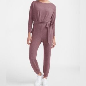 Express Plum Cozy Belted Long Sleeve Lounge Jumpsuit, Size Small